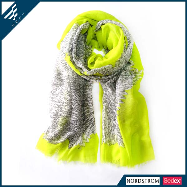 2014新款黄绿边边印花披肩围巾  围巾外贸厂家