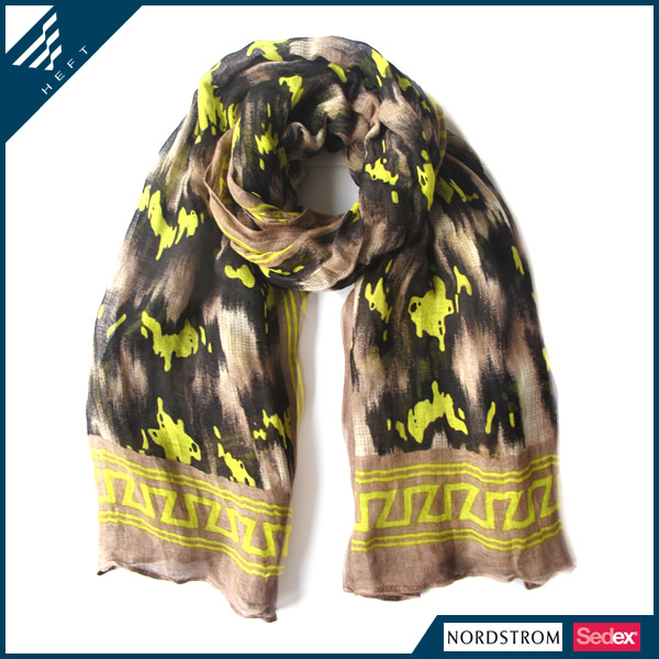 新款时尚人棉+亚麻印花披肩