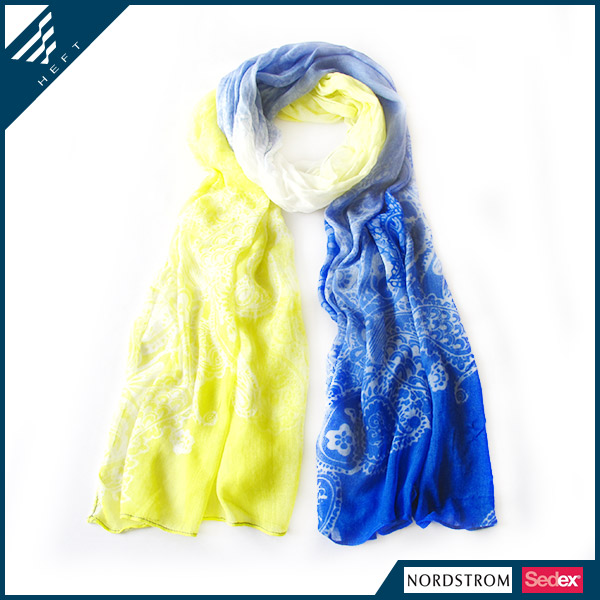 新款时尚黄蓝腰果花围巾