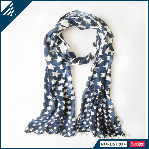 新款时尚儿童深蓝五角星印花围巾