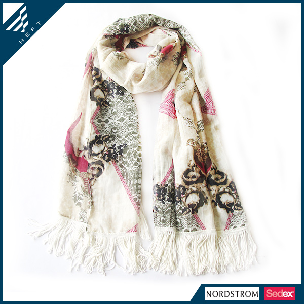 新款时尚几何+植物印花围巾