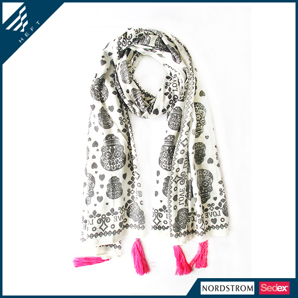 新款时尚黑白骷髅头印花围巾